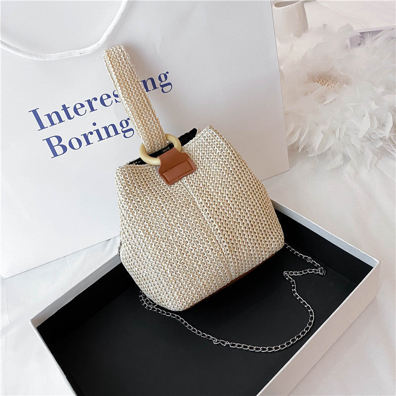 2020 New Trendy Crossbody Bucket Bag Small Fresh Handbag Student Woven Bag Forest Beach Straw Bag Women