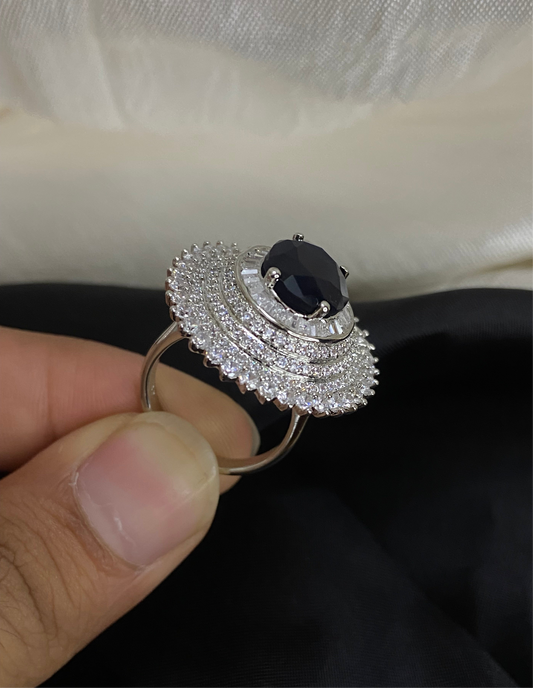 Black Beauty Cocktail Ring | 92.5 Pure Stamped Sterling Silver | With Ad Work