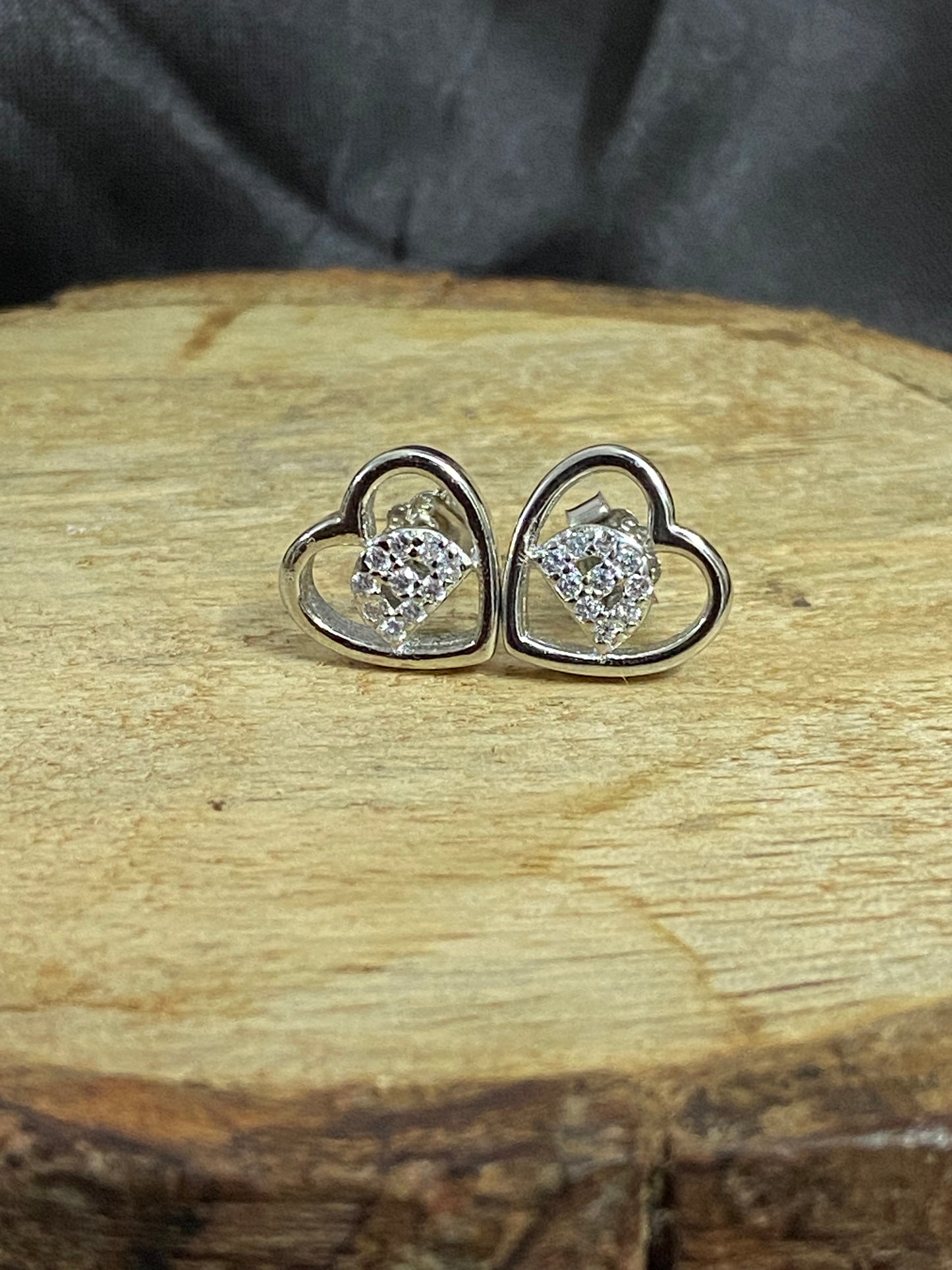 Cute Heart Earrings | 92.5 Pure Stamped Sterling Silver | With AD Work