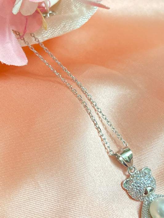 Pearl Teddy Pendant | 92.5 Pure Stamped Sterling Silver | With AD Work