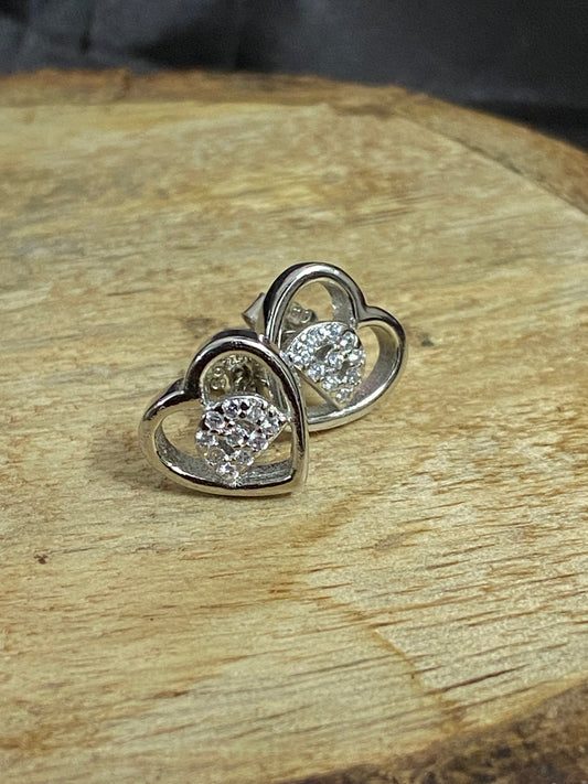 Cute Heart Earrings | 92.5 Pure Stamped Sterling Silver | With AD Work