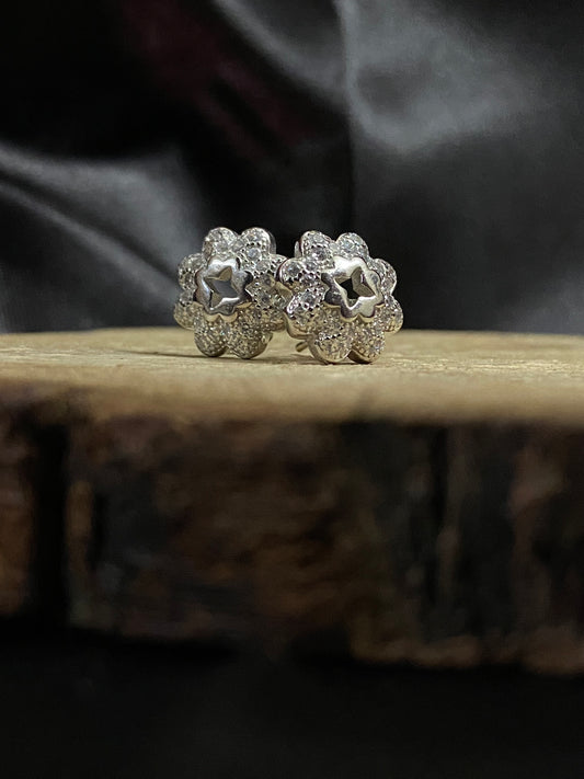 Sunflower Earrings | 92.5 Pure Stamped Sterling Silver | With AD Work