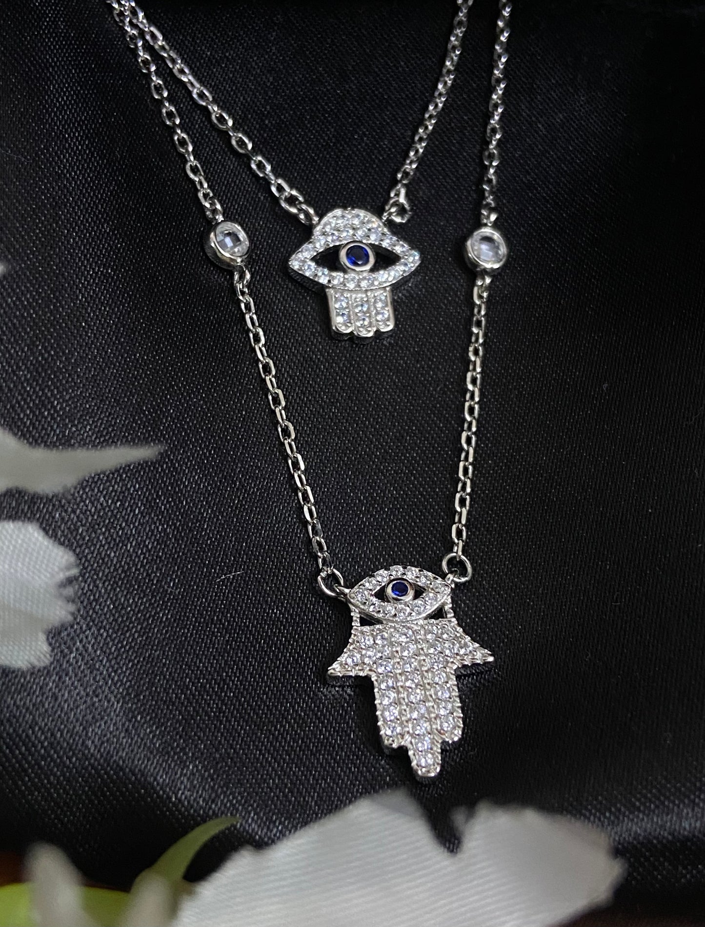 Evil Eye Hamza Pendant | 92.5 Pure Stamped Sterling Silver | With AD Work