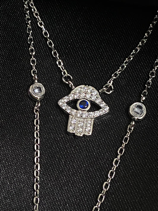 Evil Eye Hamza Pendant | 92.5 Pure Stamped Sterling Silver | With AD Work