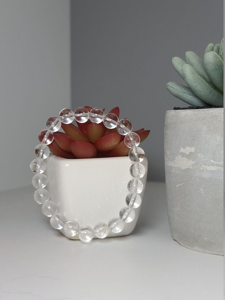Clear Quartz Natural Round Handmade 8mm Bracelet | Transformation Crystal | Unisex