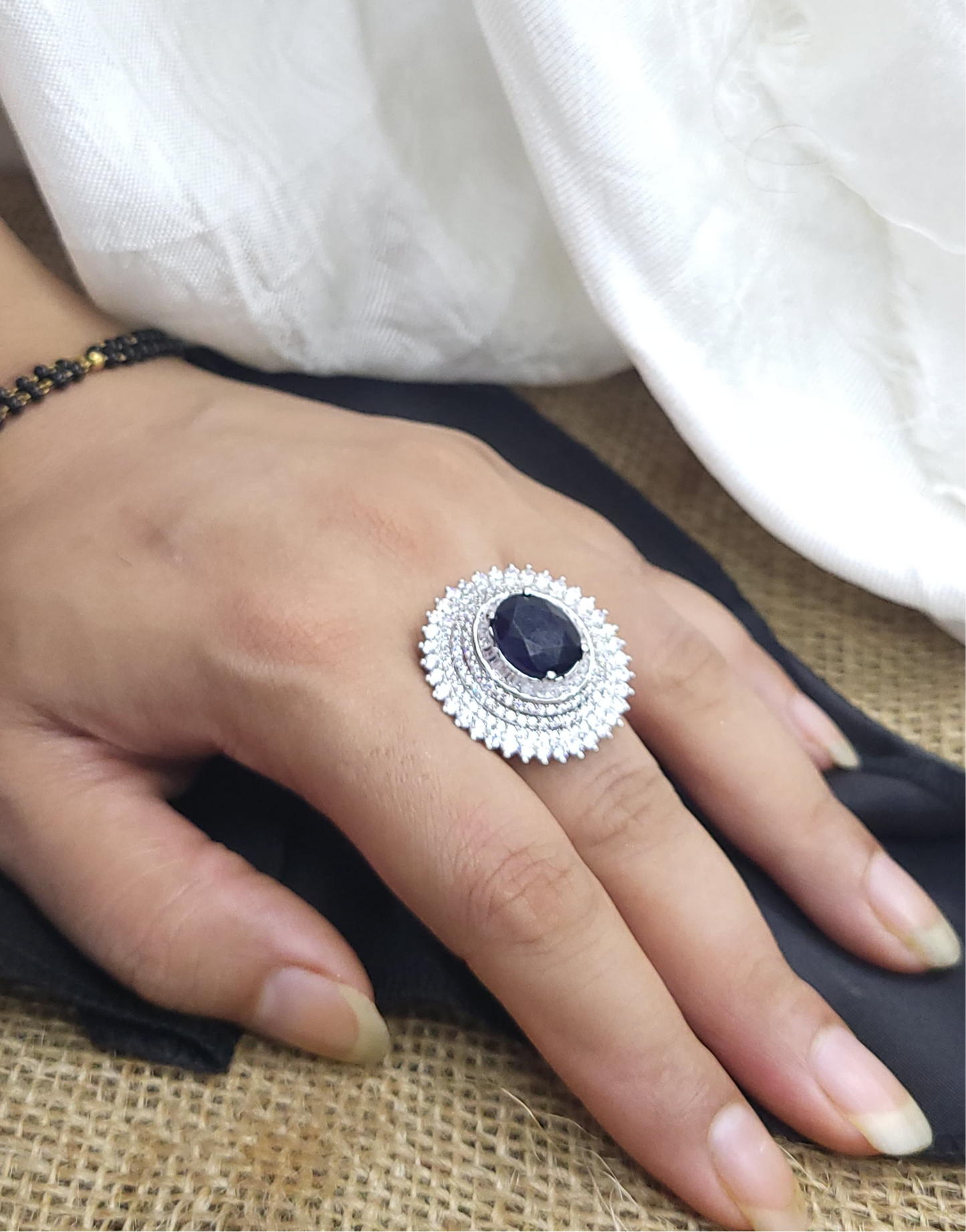 Black Beauty Cocktail Ring | 92.5 Pure Stamped Sterling Silver | With Ad Work