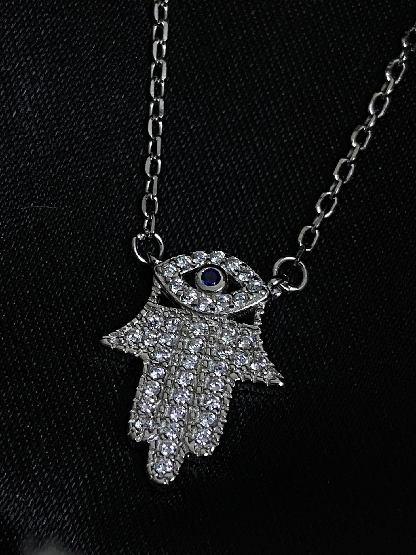 Evil Eye Hamza Pendant | 92.5 Pure Stamped Sterling Silver | With AD Work