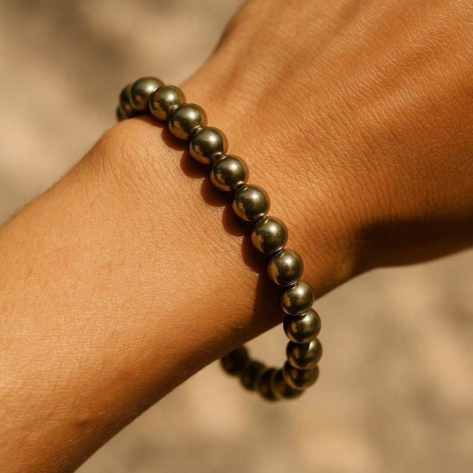 Golden Pyrite Natural Round Handmade 8mm Bracelet | Protective | Unisex