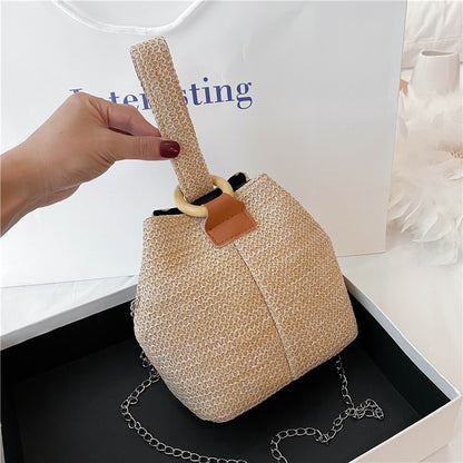2020 New Trendy Crossbody Bucket Bag Small Fresh Handbag Student Woven Bag Forest Beach Straw Bag Women