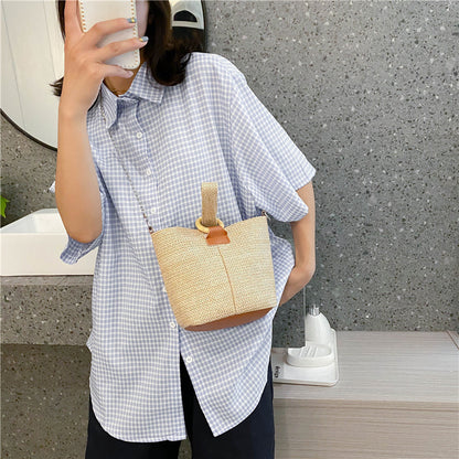 2020 New Trendy Crossbody Bucket Bag Small Fresh Handbag Student Woven Bag Forest Beach Straw Bag Women