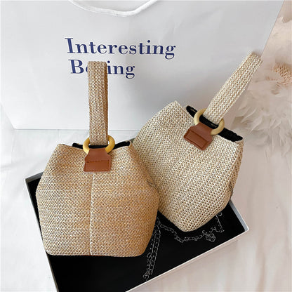 2020 New Trendy Crossbody Bucket Bag Small Fresh Handbag Student Woven Bag Forest Beach Straw Bag Women