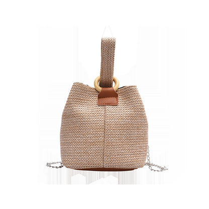 2020 New Trendy Crossbody Bucket Bag Small Fresh Handbag Student Woven Bag Forest Beach Straw Bag Women