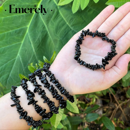 Black Tourmaline Natural Chip Handcrafted Uncut Bracelet | Ultimate Protector | Unisex