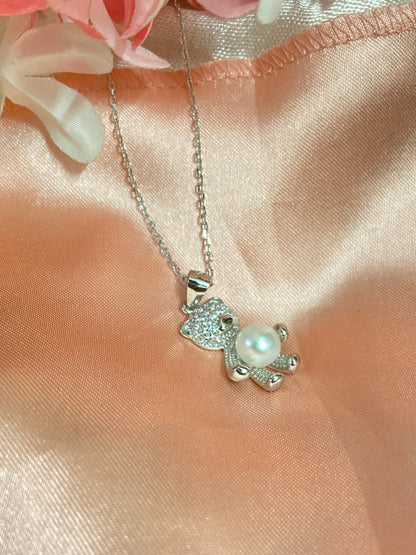Pearl Teddy Pendant | 92.5 Pure Stamped Sterling Silver | With AD Work
