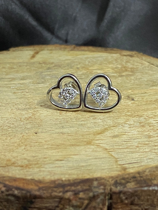 Cute Heart Earrings | 92.5 Pure Stamped Sterling Silver | With AD Work