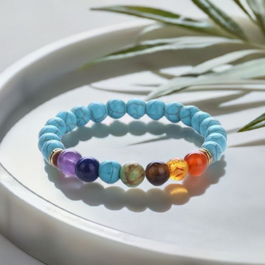 7 Chakra Turquoise Natural Round Handmade 8mm Bracelet  | Purpose and Self Mastery | Unisex