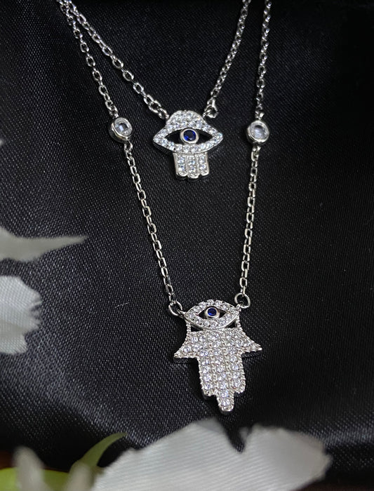 Evil Eye Hamza Pendant | 92.5 Pure Stamped Sterling Silver | With AD Work