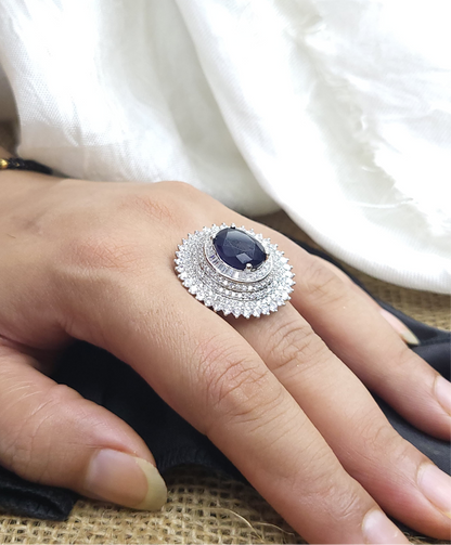Black Beauty Cocktail Ring | 92.5 Pure Stamped Sterling Silver | With Ad Work
