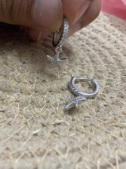 Superstar Hoop Earrings Pair | 92.5 Pure Sterling Silver | With AD Work