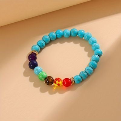 7 Chakra Turquoise Natural Round Handmade 8mm Bracelet  | Purpose and Self Mastery | Unisex