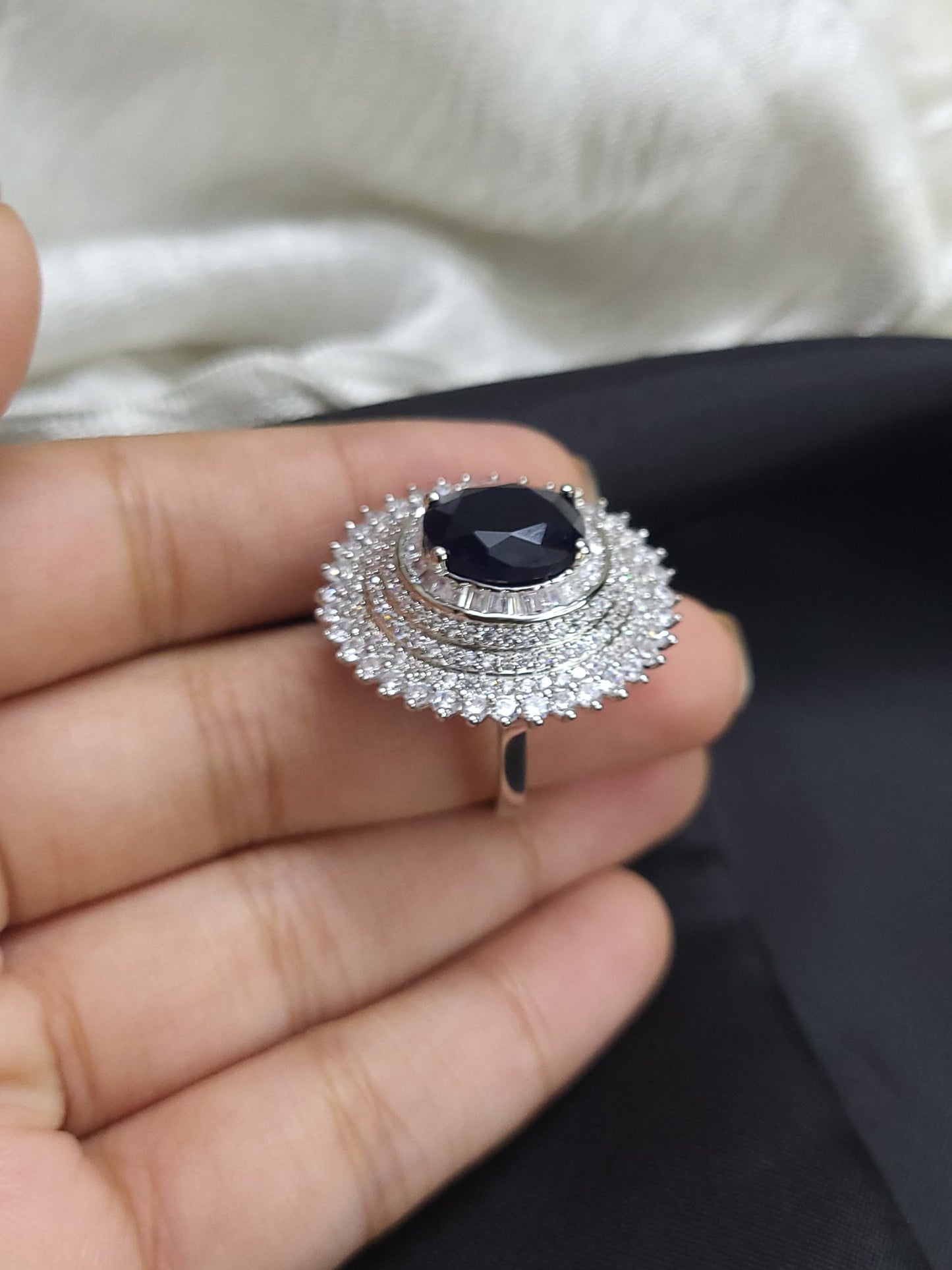 Black Beauty Cocktail Ring | 92.5 Pure Stamped Sterling Silver | With Ad Work