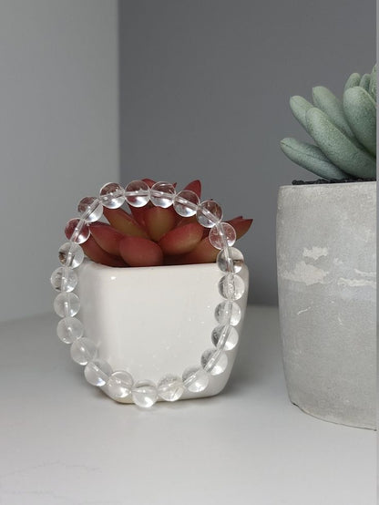 Clear Quartz Natural Round Handmade 8mm Bracelet | Transformation Crystal | Unisex