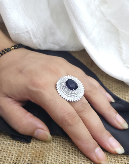 Black Beauty Cocktail Ring | 92.5 Pure Stamped Sterling Silver | With Ad Work