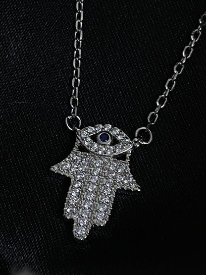 Evil Eye Hamza Pendant | 92.5 Pure Stamped Sterling Silver | With AD Work