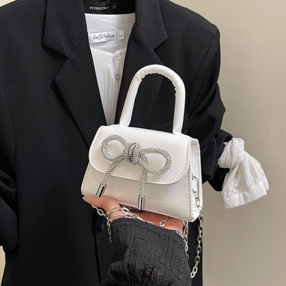 2025 Autumn New High-Quality Niche Solid Color Bow Small Square Women's Bag Chain Shoulder Handbag