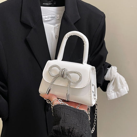 2025 Autumn New High-Quality Niche Solid Color Bow Small Square Women's Bag Chain Shoulder Handbag