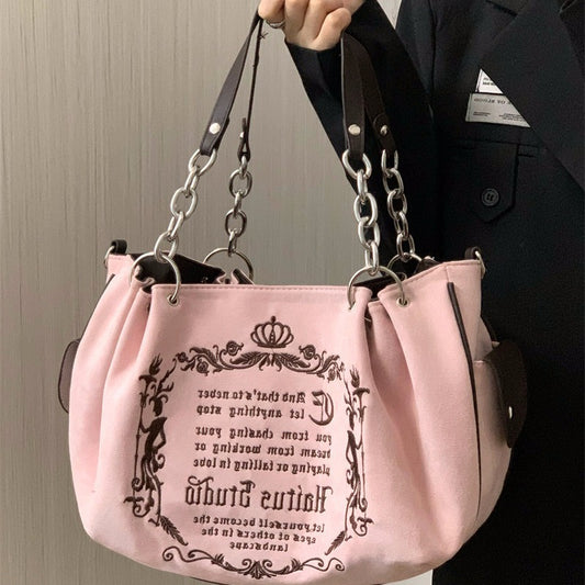 Large-Capacity Retro Literary Gothic Chain Tote Bag for Women 2022 New Fashion Soft Crossbody Pumpkin Bag