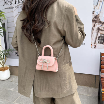 2025 Autumn New High-Quality Niche Solid Color Bow Small Square Women's Bag Chain Shoulder Handbag