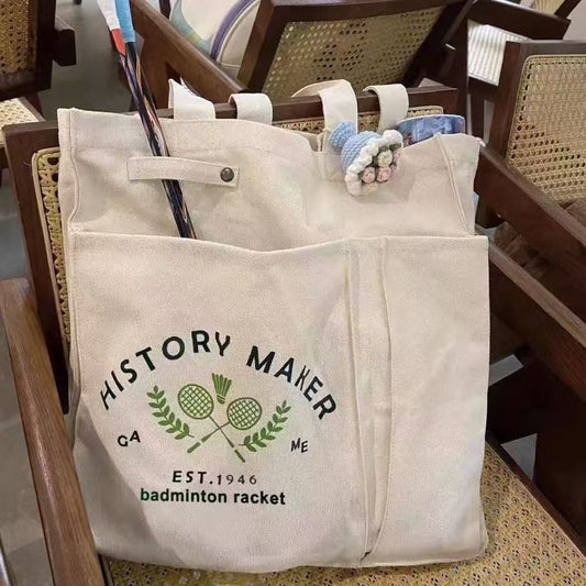 Badminton Bag Ins Japanese-style Canvas Bag Lazy Style Large Capacity Shoulder Portable Sports Bag All-match Tote Bag