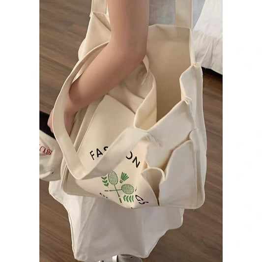 Badminton Bag Ins Japanese-style Canvas Bag Lazy Style Large Capacity Shoulder Portable Sports Bag All-match Tote Bag