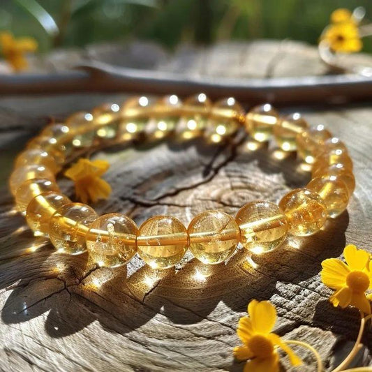 Yellow Citrine Gemstone Round Bracelet | Health and Manifestation Handmade 8mm Bracelet | Unisex
