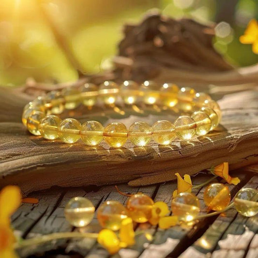 Yellow Citrine Gemstone Round Bracelet | Health and Manifestation Handmade 8mm Bracelet | Unisex