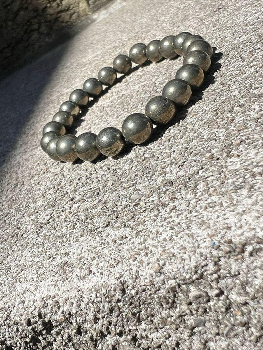 Pyrite Mineral 10x Attraction Natural Round Handmade 8mm Bracelet | Wealth & Protection | Unisex