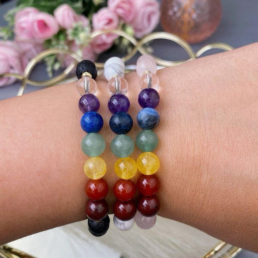 7 Chakra Natural Round Handmade 8mm Bracelet  | Balancing and Self Mastery | Unisex