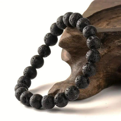Lava Rock Natural Stone Round Bracelet | Healing and Energy Handmade 8mm Bracelet | Unisex