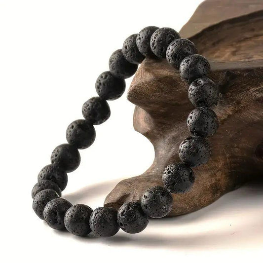 Lava Rock Natural Stone Round Bracelet | Healing and Energy Handmade 8mm Bracelet | Unisex
