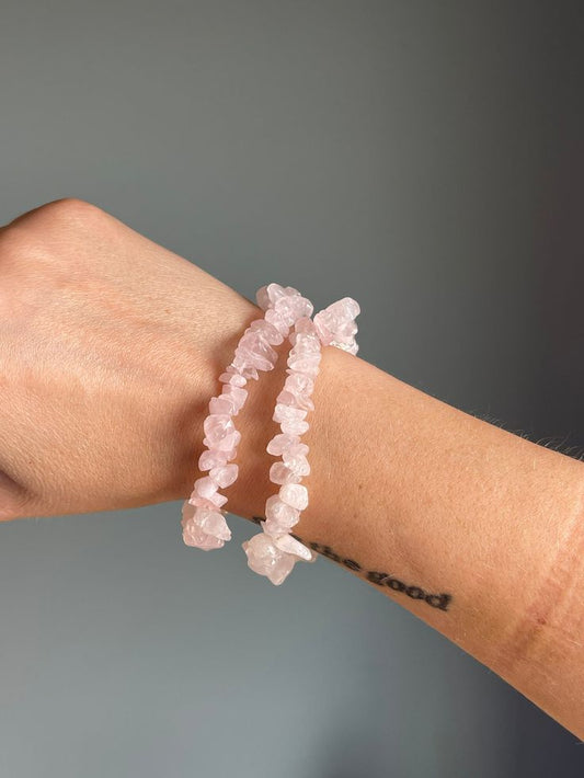 Rose Quartz Natural Chip Handcrafted Uncut Bracelet | Relationships | Unisex
